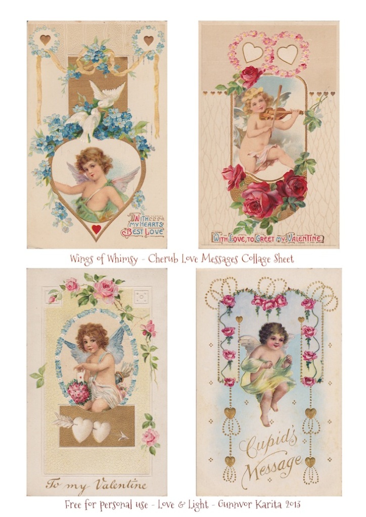 Wings of Whimsy: Printable Cherub Love Messages Collage Sheet - free for personal use