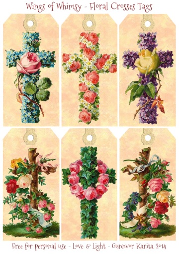 Wings of Whimsy: Vintage Floral Crosses Tags -  free for personal use #vintage #easter #ephemera #freebie #printable #easter