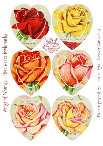 Wings of Whimsy: Rose Heart Bookmarks #freebie #printable #ephemera #rose #heart