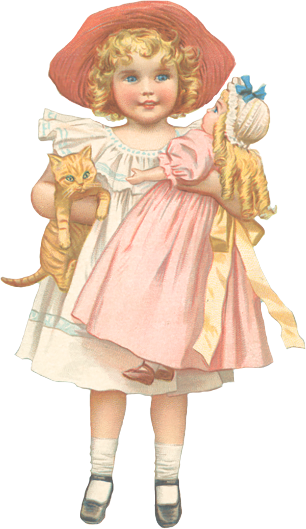 Wings of Whimsy: Little Girl with Cat and Doll #vintage #ephemera #freebie #printable #scrap