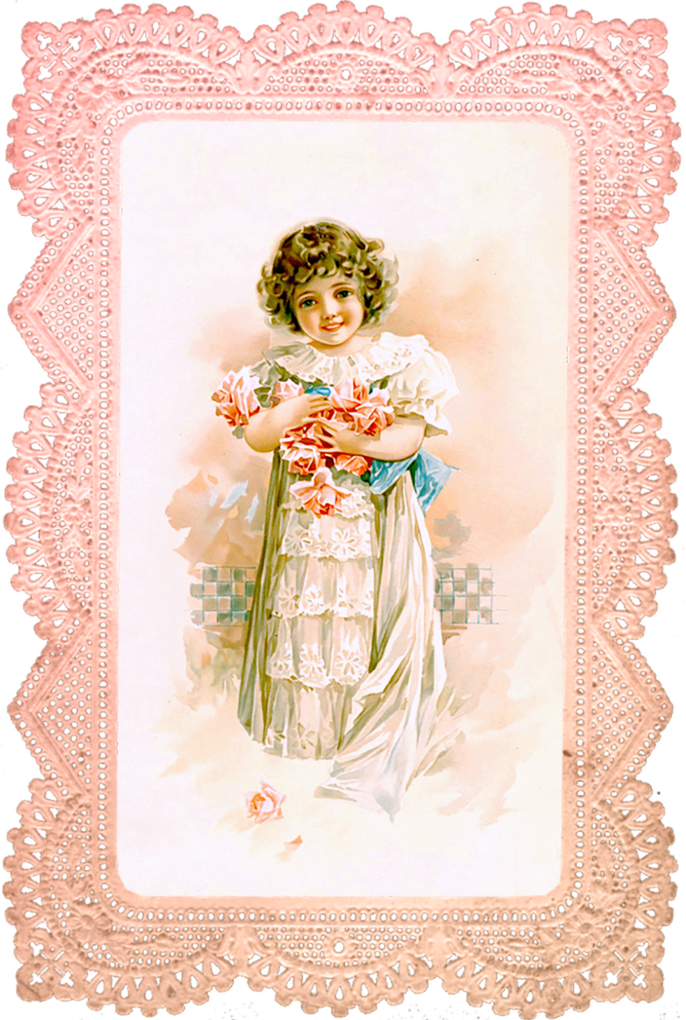 Wings of Whimsy: Rose Girl in Pink Lace Frame - No 1 of 2 #vintage #ephemera #freebie #printable  #lace #rose #girl #png