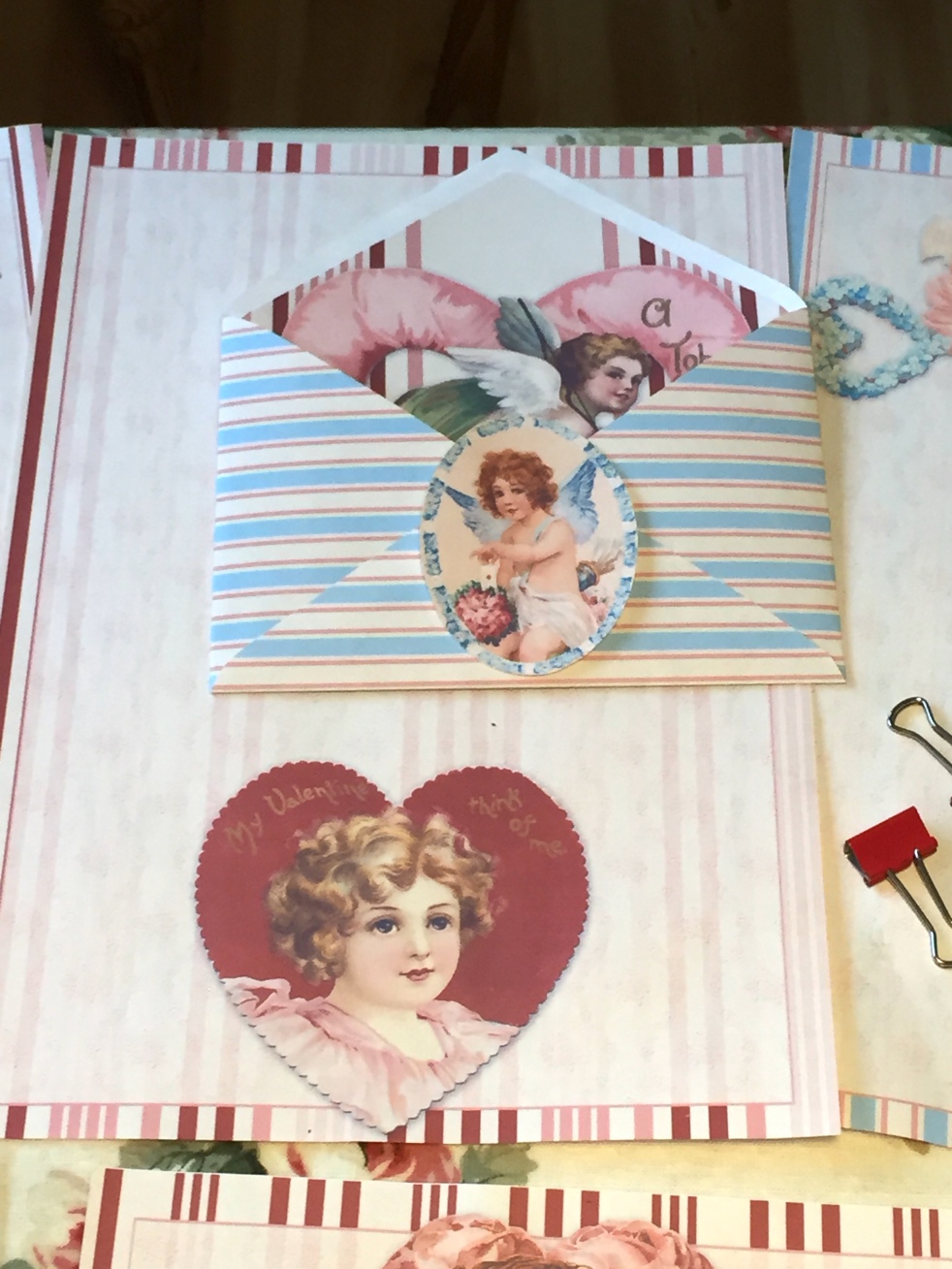 Wings of Whimsy: Valentine Stationery Mix & Match #freebie #vintage #printable #valentine #stationery #cherub #heart #stripes #love #romantic
