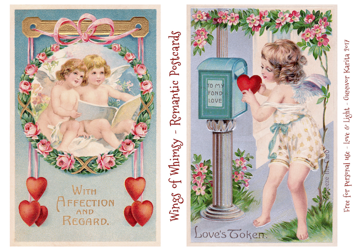 Wings of Whimsy: Romantic Postcards Day 1 #vintage #ephemera #freebie #printable #love #valentine #romantic #cherub #cupid