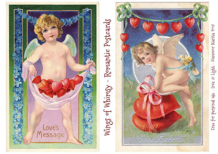 Wings of Whimsy: Romantic Postcards Day 2 #vintage #ephemera #freebie #printable #love #valentine #romantic #cherub #cupid